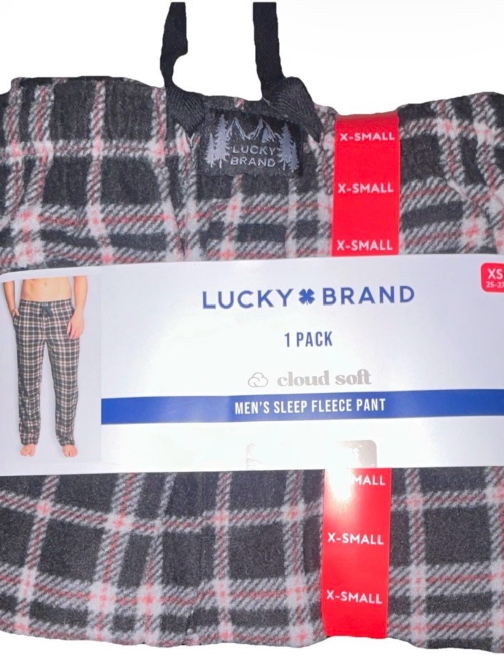 Lucky Brand Men's Plaid Sleep Fleece Pants - Gray with Pink Accent